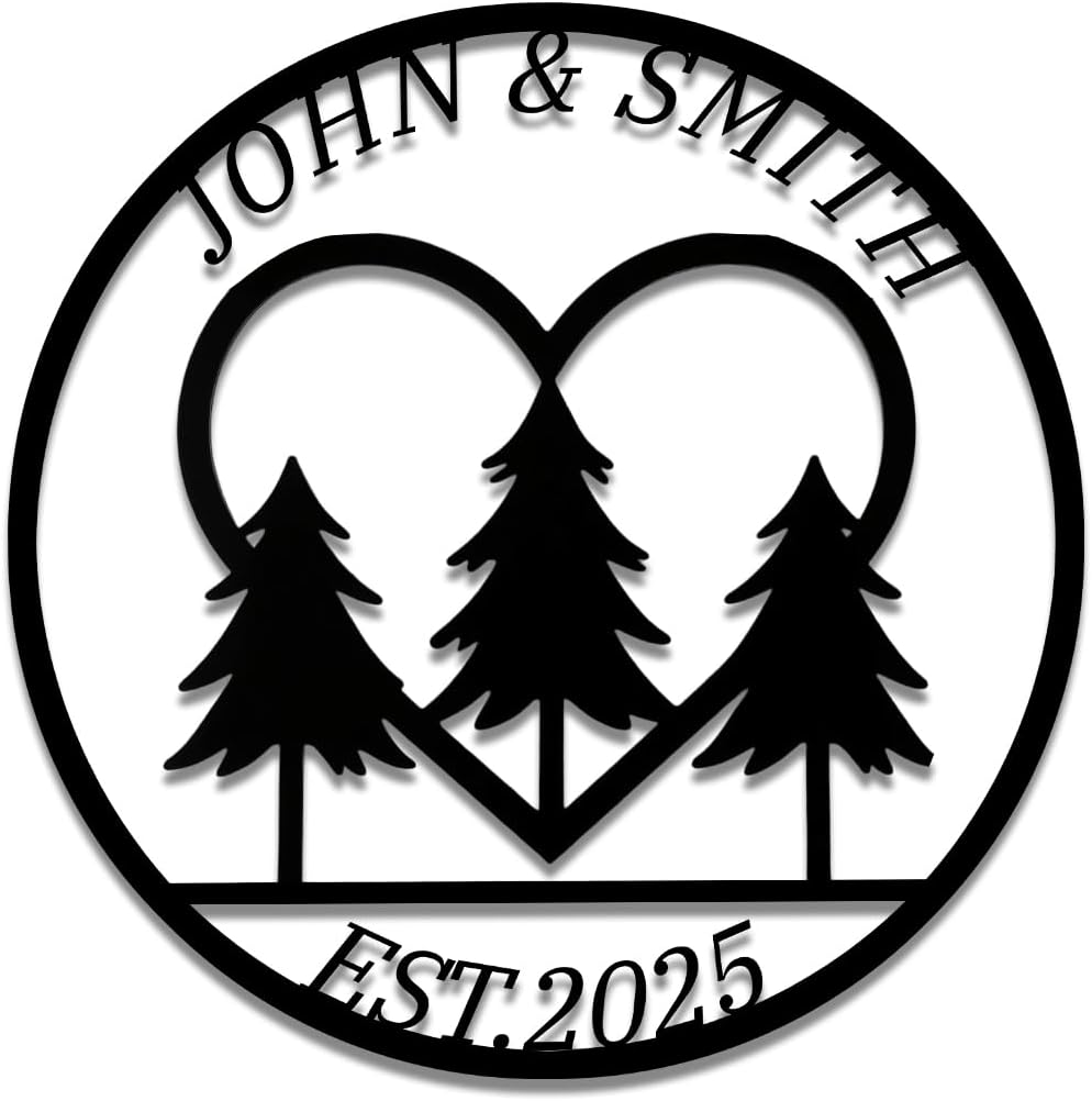 Custom Metal Sign with Pine Trees | Personalized Couple Love Metal Signs | Wedding Gift | Indoor Decor Gift for Women, Men, Wife, Parents, Couple