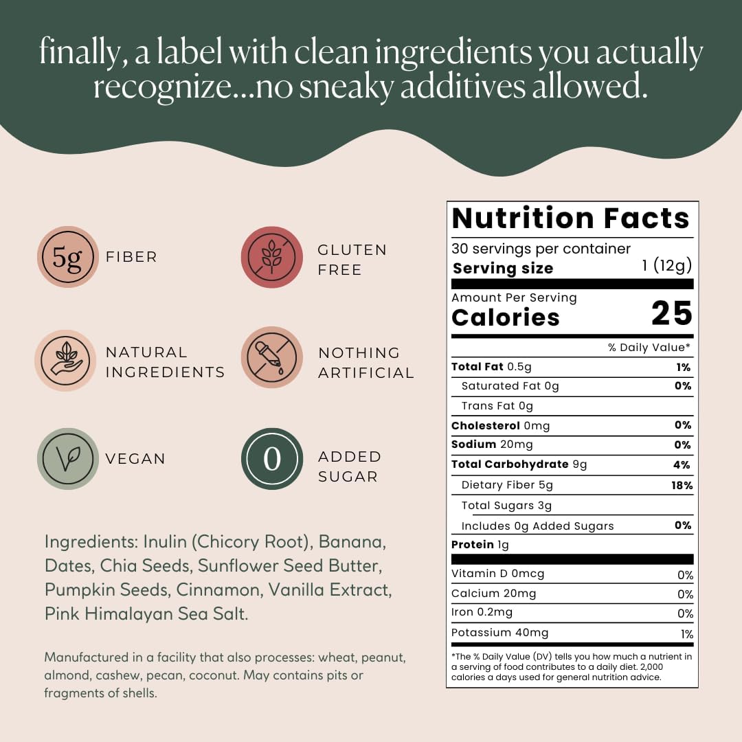 Fiber Supplement - 5g Daily Fiber Bite - Supports Regularity, Digestion and Gut Health - All Natural Ingredients, Banana Cinnamon Flavor, 30 Servings