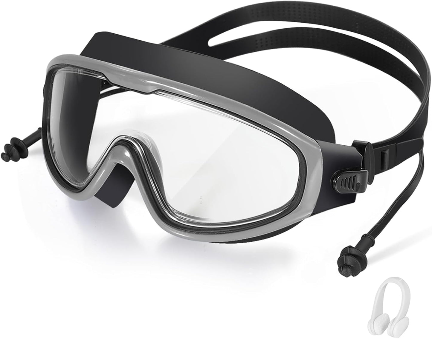 Adult Swimming Goggles,Leak-Proof,Anti-Fog Pool Glasses,Wide View Swim Goggles with Ear Plugs and Nose Clip