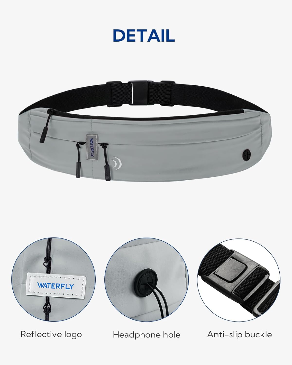 WATERFLY Running Belt Fanny Pack: Runner Marathon Jogging Waist Pack Sport Workout Exercise Fitness Phone Holder Belt for Men Women Jogger Slim Waistband