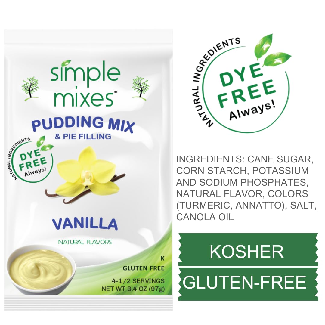 Simple Mixes Natural Instant Pudding & Pie Filling Mix Variety, Chocolate, Vanilla & Salted Caramel, Gluten and Dye-Free, No Fat, or Lactose, Kosher, Variety 6 Pack