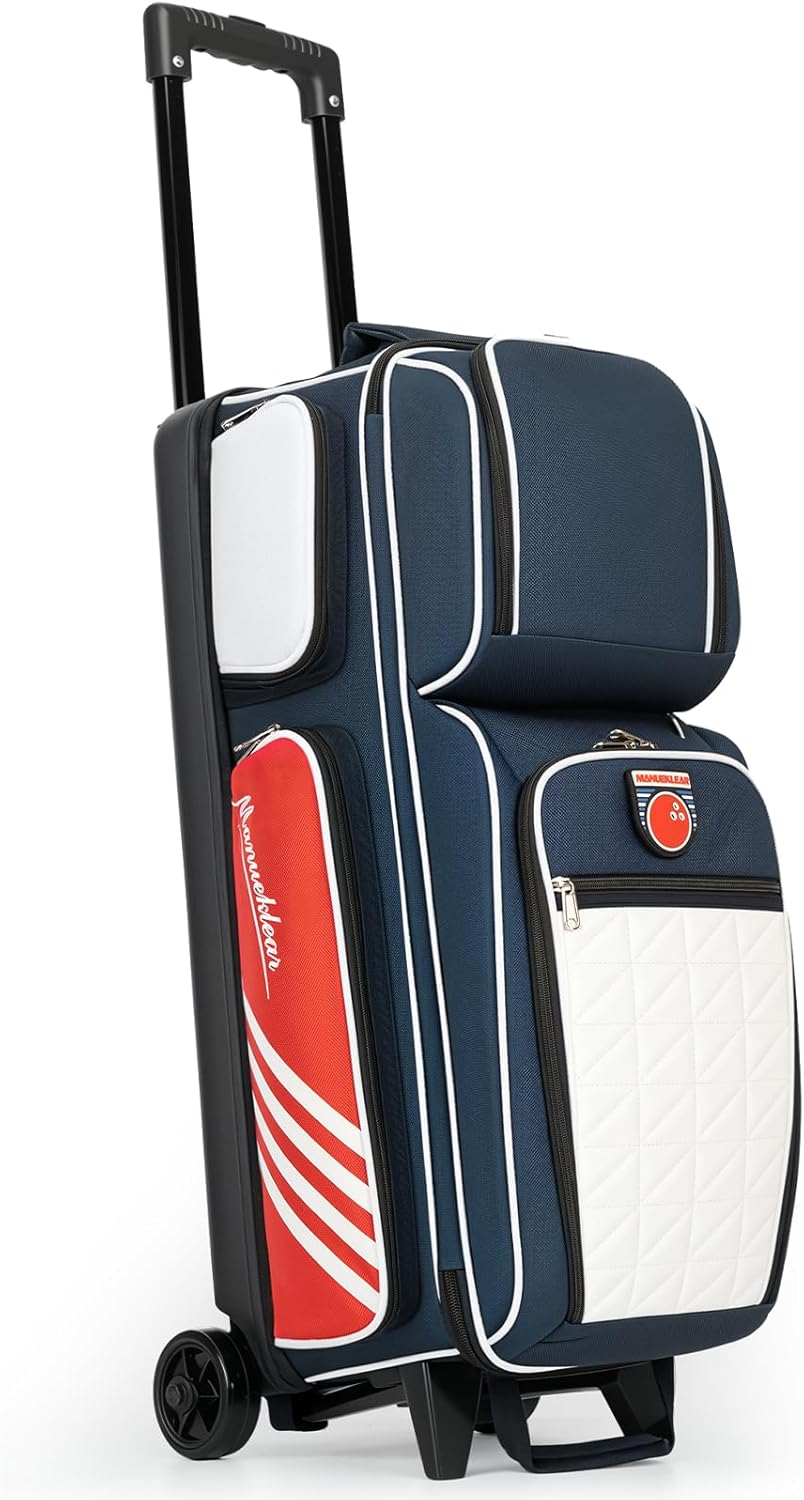 MANUEKLEAR 3 Ball Bowling Bags with Wheels, Bowling Ball Bag 3 Ball Roller with Accessory Pockets and Shoe Compartment