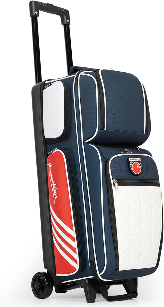 MANUEKLEAR 3 Ball Bowling Bags with Wheels, Bowling Ball Bag 3 Ball Roller with Accessory Pockets and Shoe Compartment