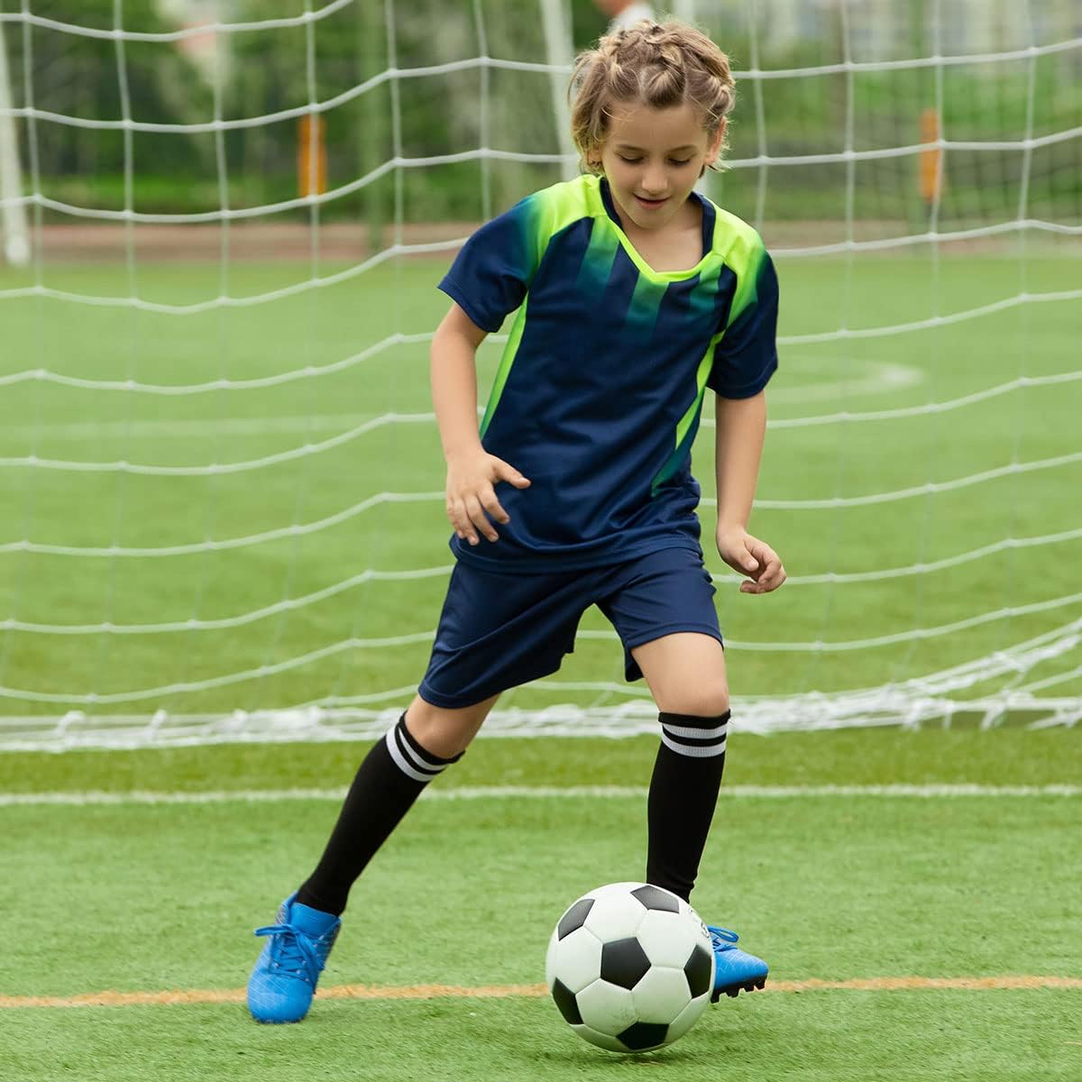 JABASIC Kids Outdoor Soccer Cleats Athletic Firm Ground Football Shoes