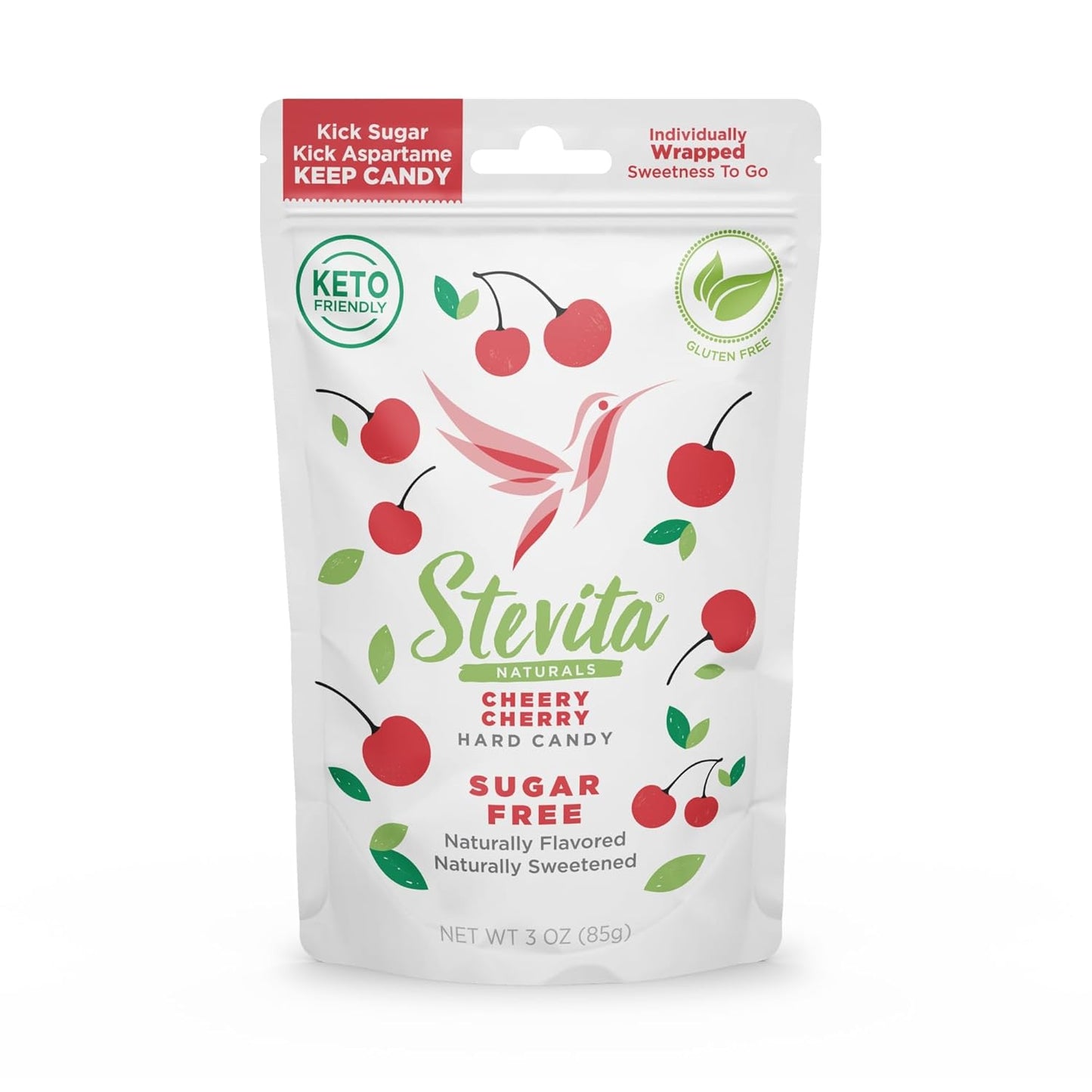 Stevita Hard Candy, Cheery Cherry - 25 Individually Wrapped Pieces - Sugar & Aspartame Free - Naturally Flavored & Sweetened - Non-GMO, Gluten Free, Keto Friendly