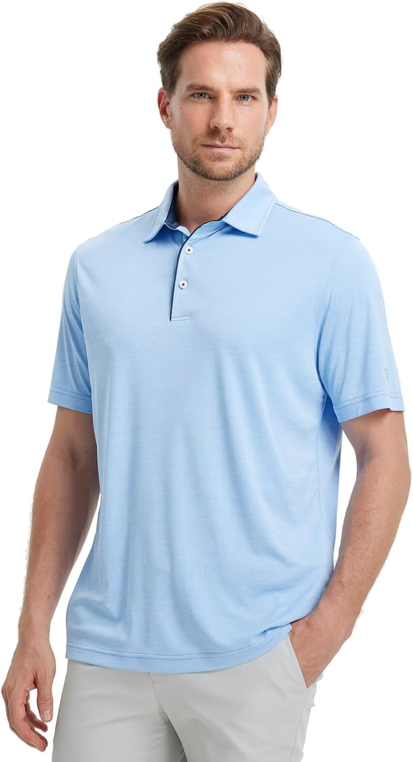 M MAELREG Golf Shirts for Men Short Sleeve Dry Fit Casual Striped Performance Moisture Wicking Collared Mens Polo Shirts