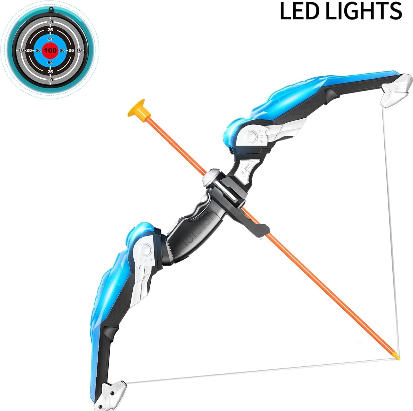 Bow and Arrow Set for Kids - LED Light Up Archery Set - Includes 10 Suction Cup Arrows, 4 Target & Shoulder-Strapped Quiver, Outdoor Toys Archery Boys Toys Gifts for 3-12 Years Old Boys Girls
