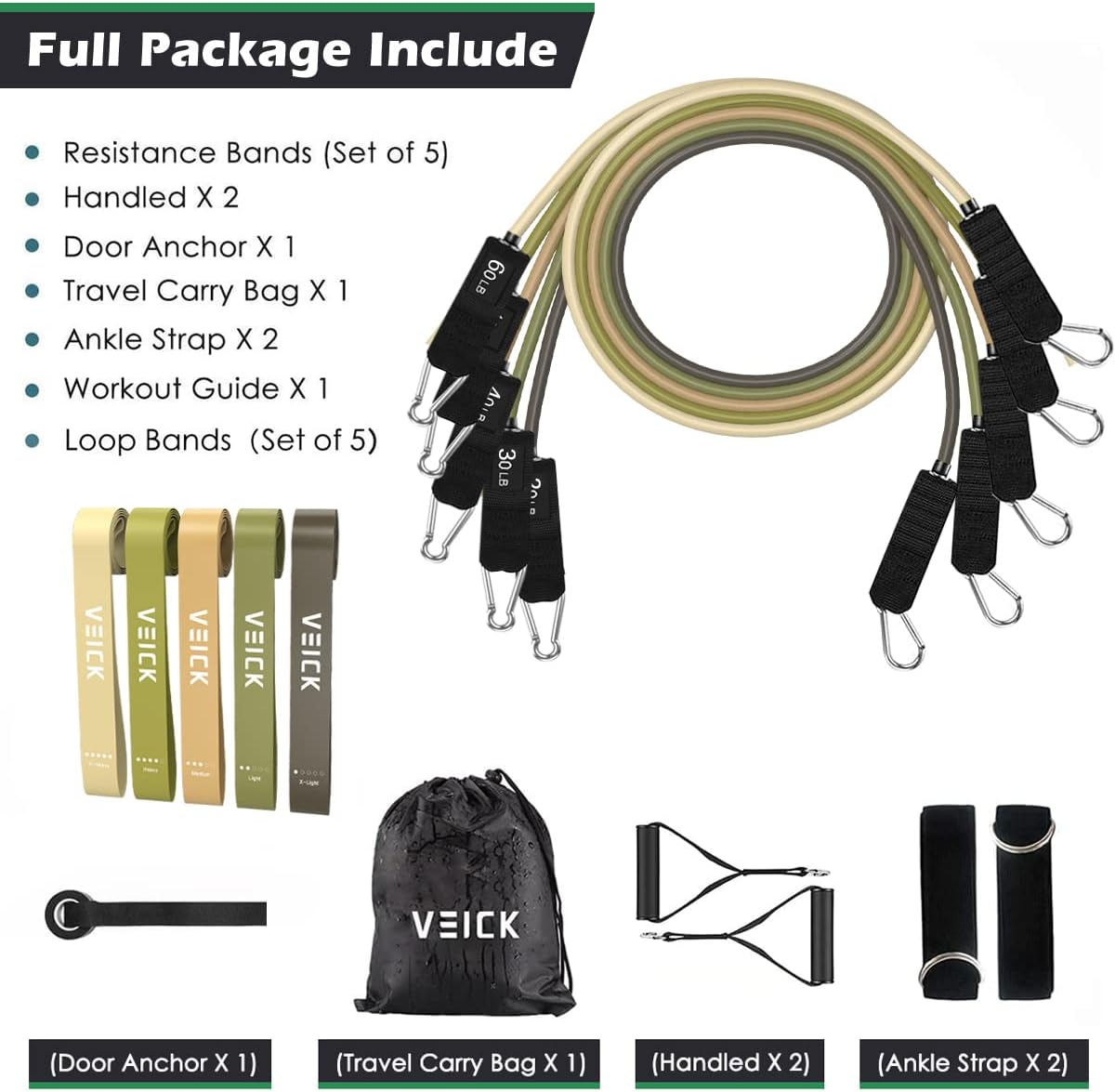 VEICK Resistance Bands, Exercise Bands, Workout Bands, Resistance Bands for Working Out with Handles for Men and Women, Exercising Bands for Fitness Weights Work Out at Home