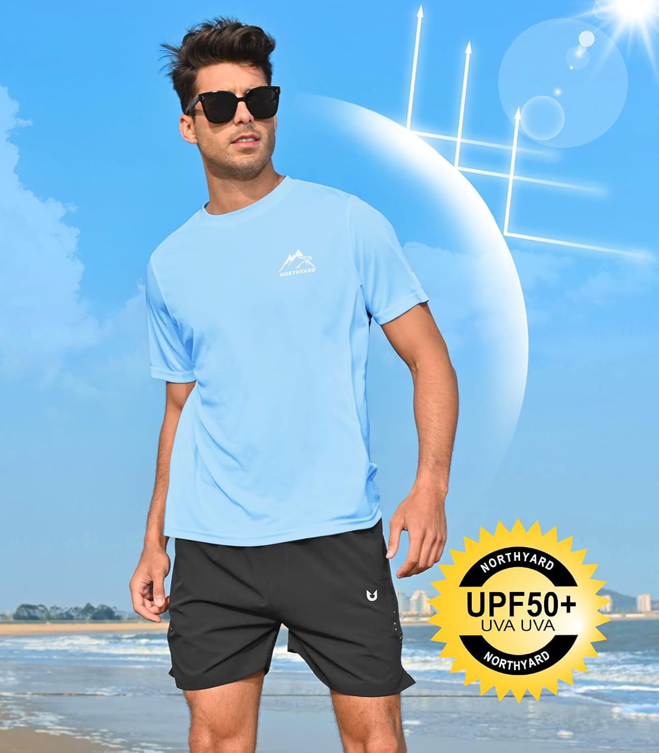 NORTHYARD Men's UPF 50+ Sun Protection Shirts Swim SPF UV Quick Dry Short Sleeve T-Shirts for Athletic Fishing Rash Guard