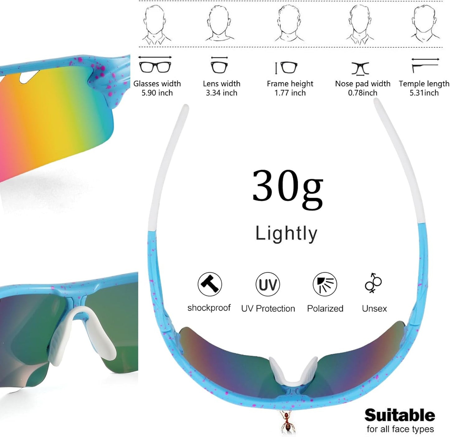 BangLong Polarized Sports Sunglasses Cycling Sun Glasses for Men Women with 5 Interchangeable Lenes for Running Baseball Golf