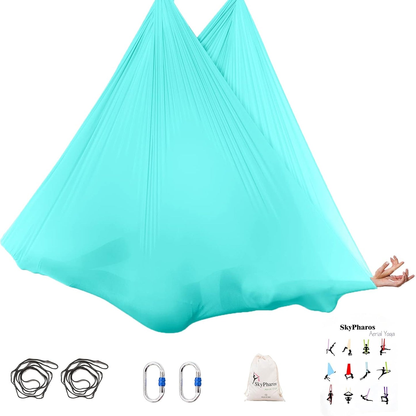 5.5 Yards Aerial Silks Yoga Swing Set - Aerial Yoga Hammock Kit Anti-Gravity Flying for Fitness, Low/Non Stretch Nylon Tricot Fabric Hardware Included for Dance