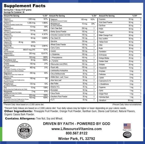 LifeSource Vitamins Ultra Multi Vitamin & Mineral Powder - Whole Food Based - 30 Day Supply