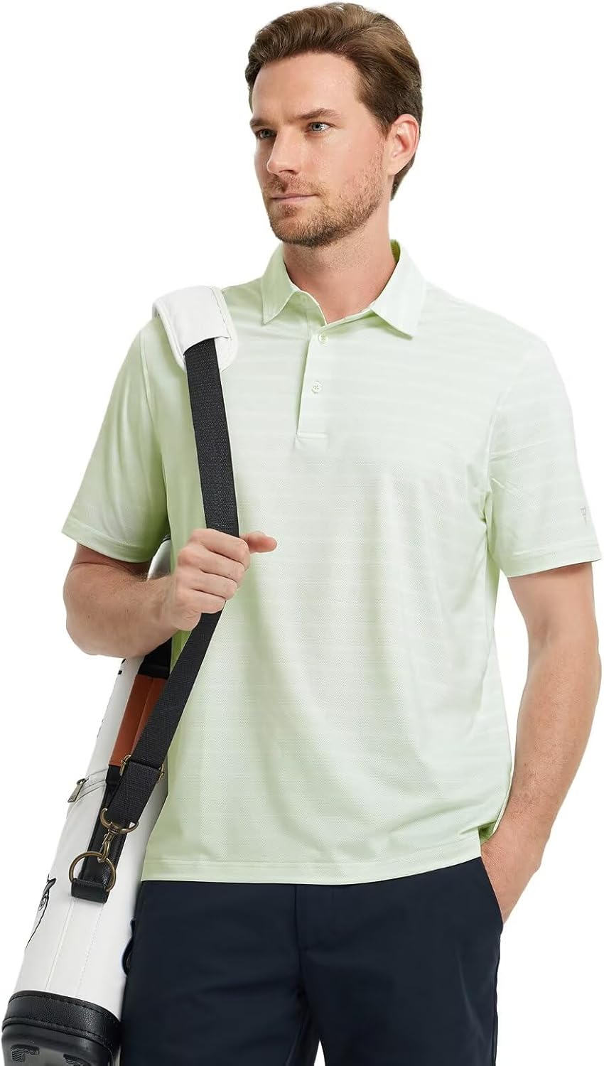 M MAELREG Golf Shirts for Men Short Sleeve Dry Fit Casual Striped Performance Moisture Wicking Collared Mens Polo Shirts