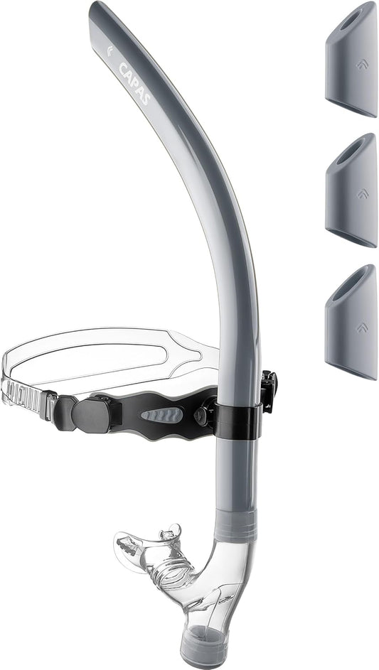CAPAS Training Swim Snorkel for Lap Swimming, Swivel Headband Ultimate Fit Center-Mount Swimmers Snorkel with Liquid Silicone Mouthpiece Adjustable Strap, Designed for Adult Men Women