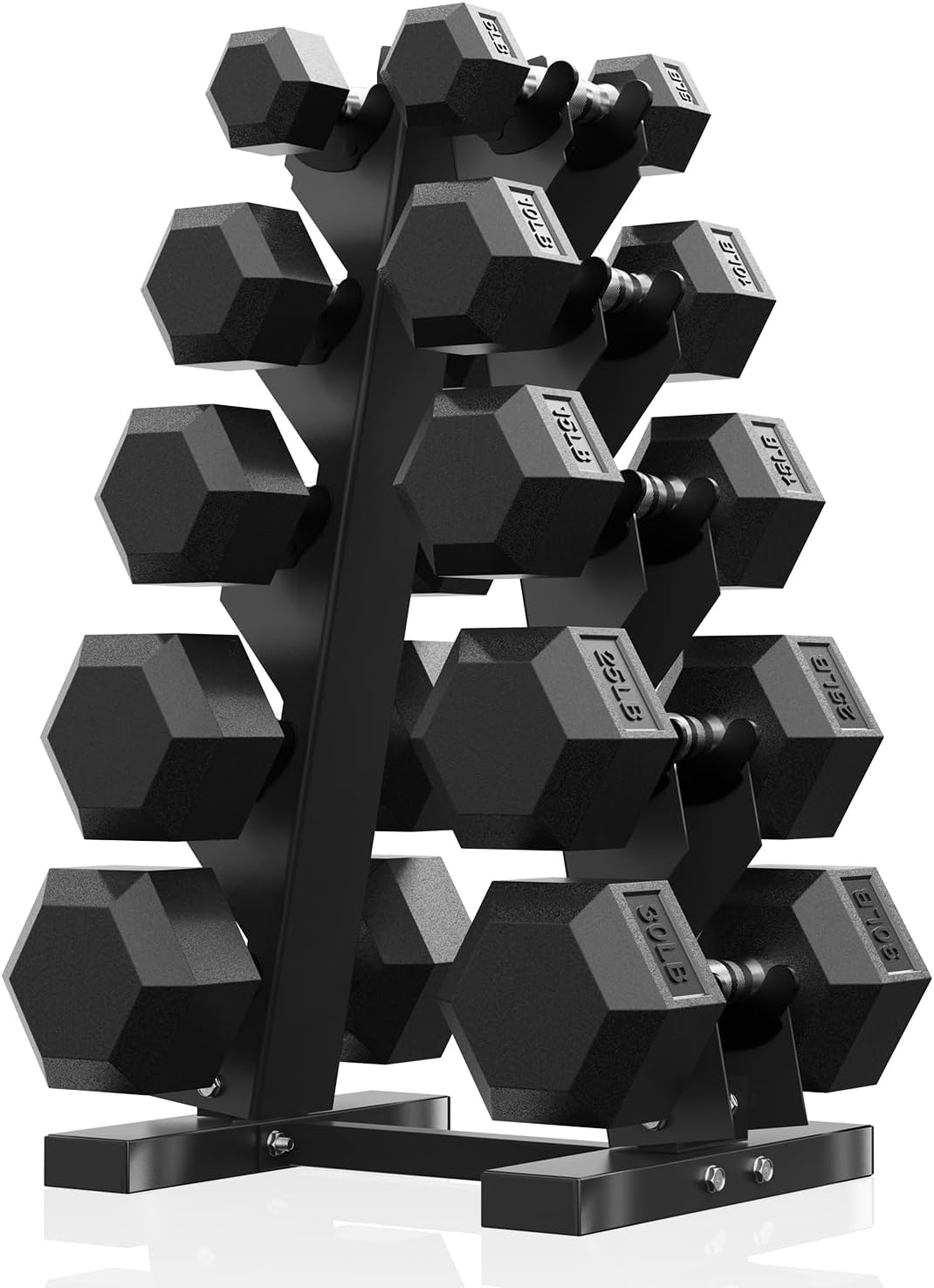 PAPABABE Hex Dumbbell Sets with Rack, 60-550lb Rubber Coated Dumbbell Weight Set and Storage Rack, Multiple Options Hand Weights for Strength Training