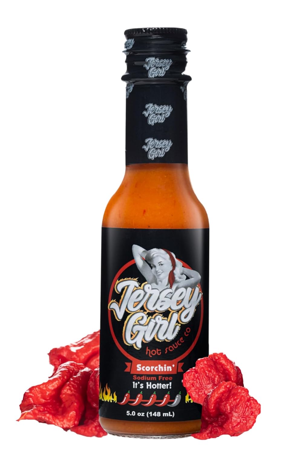 Jersey Girl Scorchin' Hot Sauce (Made with Carolina Reaper & Dragon's Breath Peppers / 2 of the Hottest Peppers in the world) All Natural, A Sodium/Salt Free Condiment - 5oz Bottle