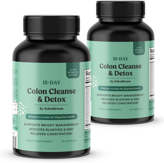 ColonBroom 15 Day Colon Cleanse & Detox Cleanse for Weight Management with Probiotics & Magnesium | Reduce Bloating & Boost Metabolism & Digestion - Effective Gut Cleanser Detox (2 Bottles)