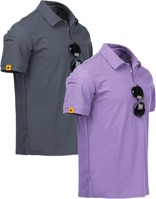 ZITY Mens 2 Pack Polo Shirts Short Sleeve Performance Sports Golf Shirt for Men Tactical Shirt
