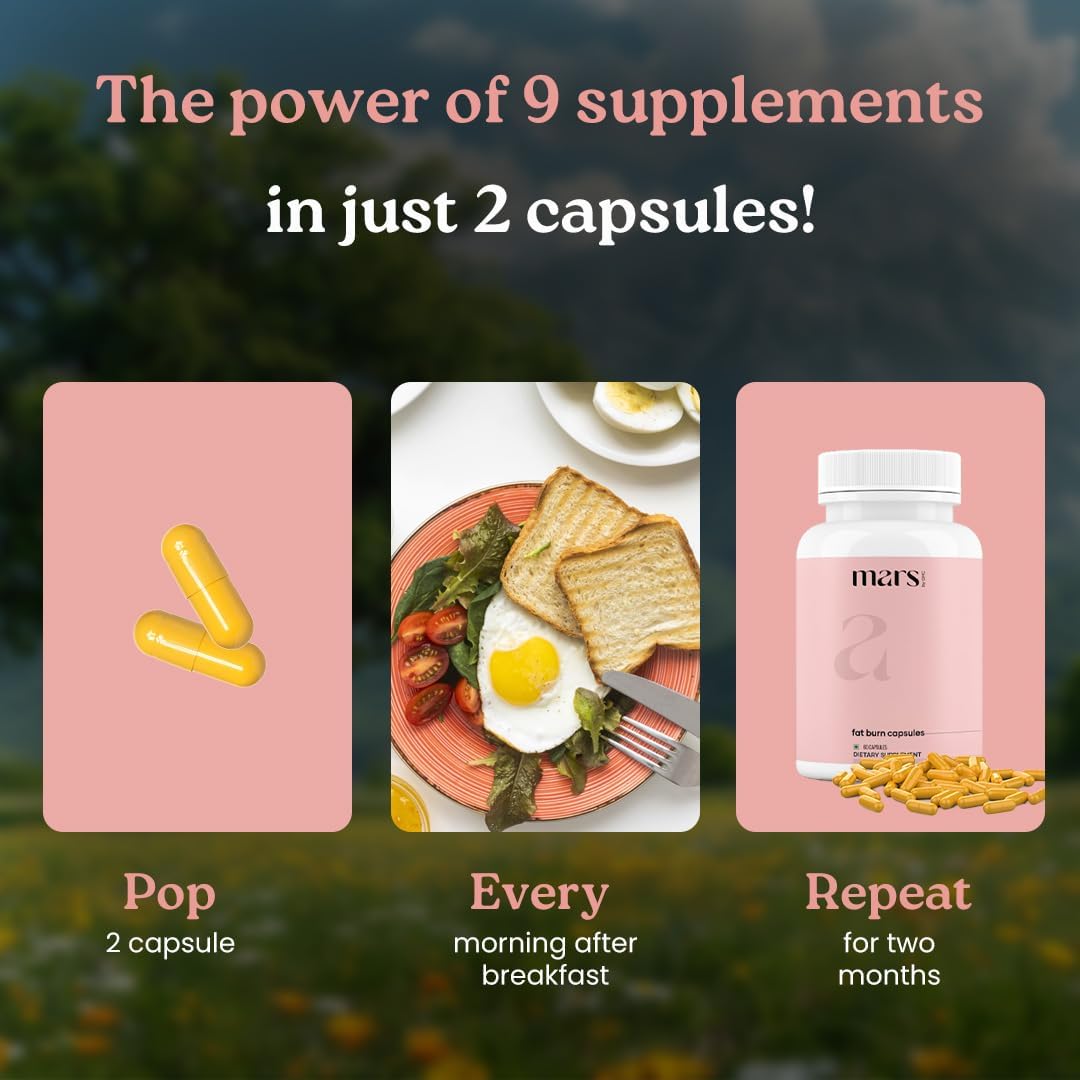 Mars Fat Burn Capsules with Psyllium Husk, Moringa & Dandelion Root – Herbal Blend for Active Routine (Pack of 2)