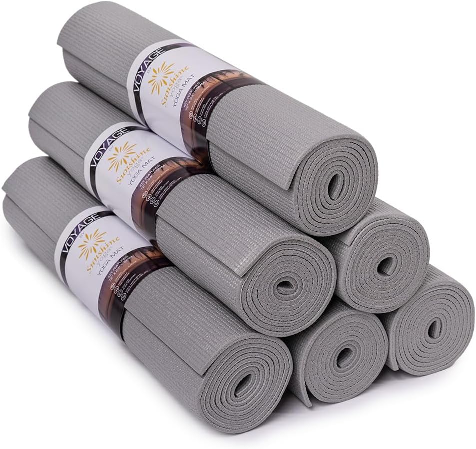 Sunshine Yoga Voyage Yoga Mat, 6 Pack, 72" x 24" Professional Studio and Gym Bulk Yoga Mats, 5mm Thick, Durable, Anti-Tear, Non Slip Fitness and Exercise Mats