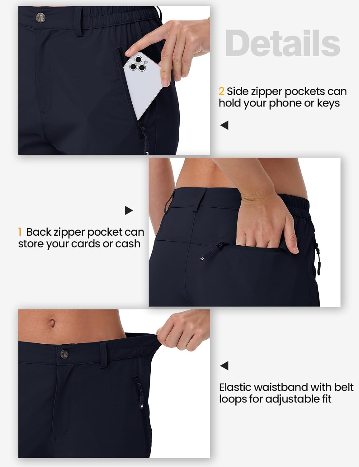 TBMPOY Women's Lightweight Hiking Pants Water Resistant Quick Dry Travel Work Outdoor Fishing Pants Zipper Pockets