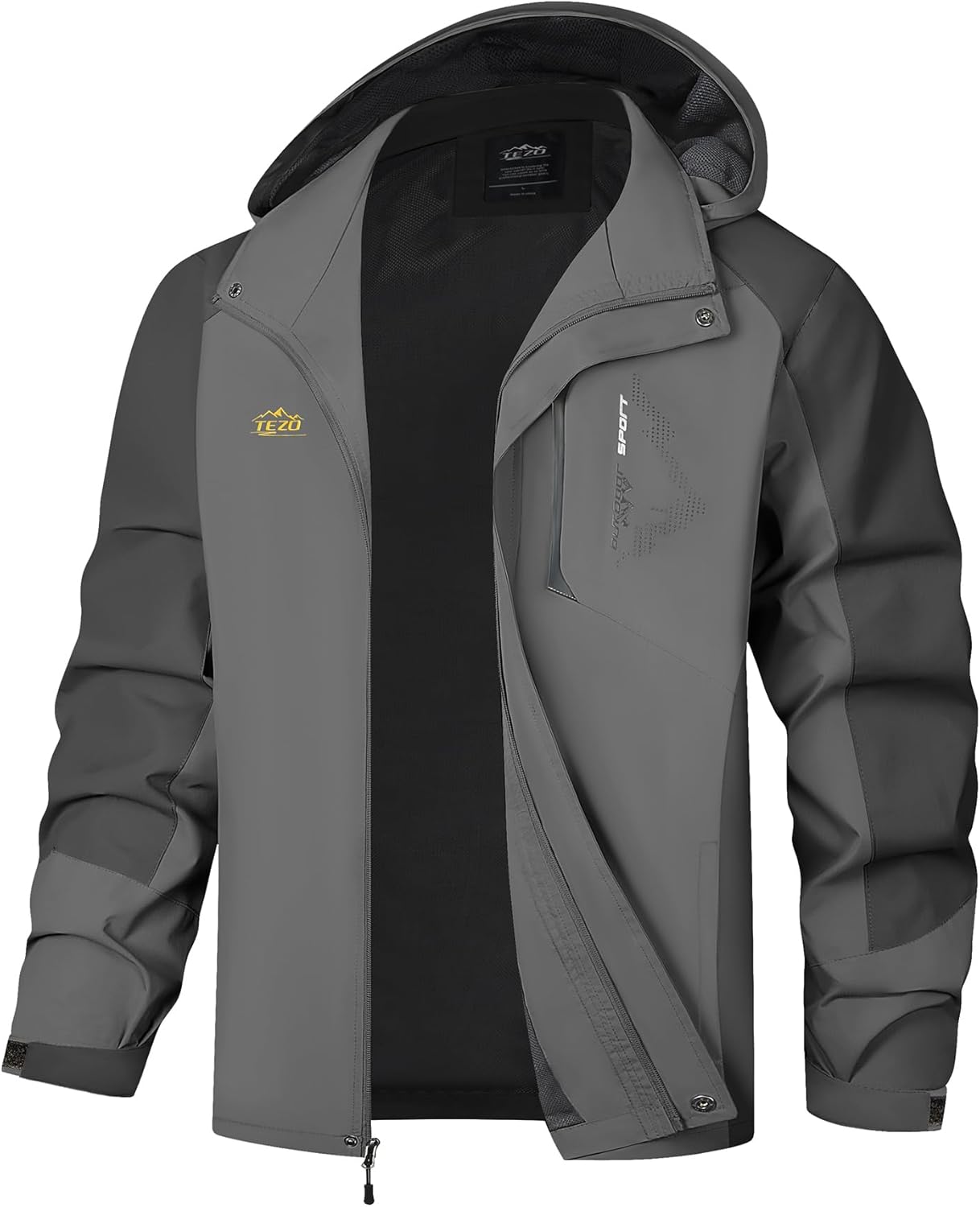 TEZO Mens Rain Jacket Waterproof with Hooded Hiking Coat Lightweight Windbreaker