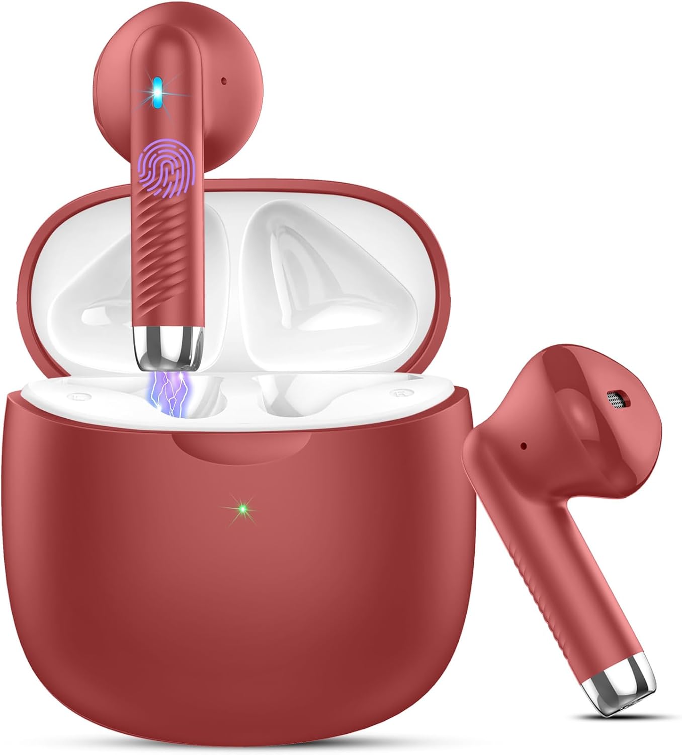 Wireless Earbuds, Bluetooth 5.4 Headphones in Ear with Noise Cancelling Mic, Bluetooth Earbuds Stereo Bass, IP7 Waterproof Sports Earphones, 32H Playtime USB C Charging Ear Buds Red for Android iOS