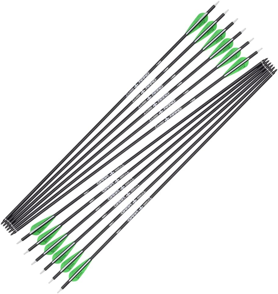 YLS Archery 26/28/30Inch Carbon Arrow Practice Hunting Arrows with100 Grain Removable Tips for Compound & Recurve Bow(Pack of 12)