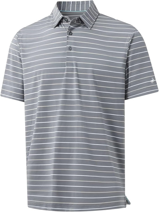 Rouen Mens Golf Shirt Moisture Wicking Dry Fit Performance Stripe Casual Collared Short Sleeve Golf Polo Shirts for Men