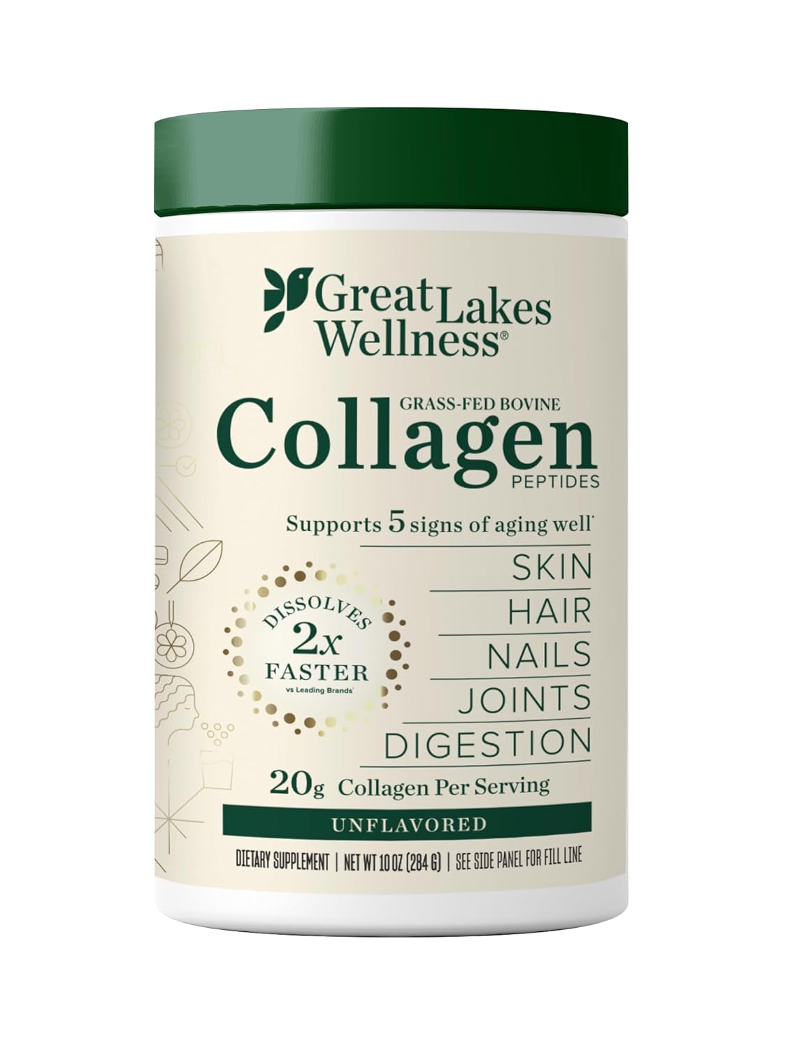 Great Lakes Wellness Collagen Peptides Powder for Skin, Hair, Nails, Joints & Digestion - Unflavored - Quick Dissolve Hydrolyzed, Non-GMO, Keto, Kosher - 10 oz