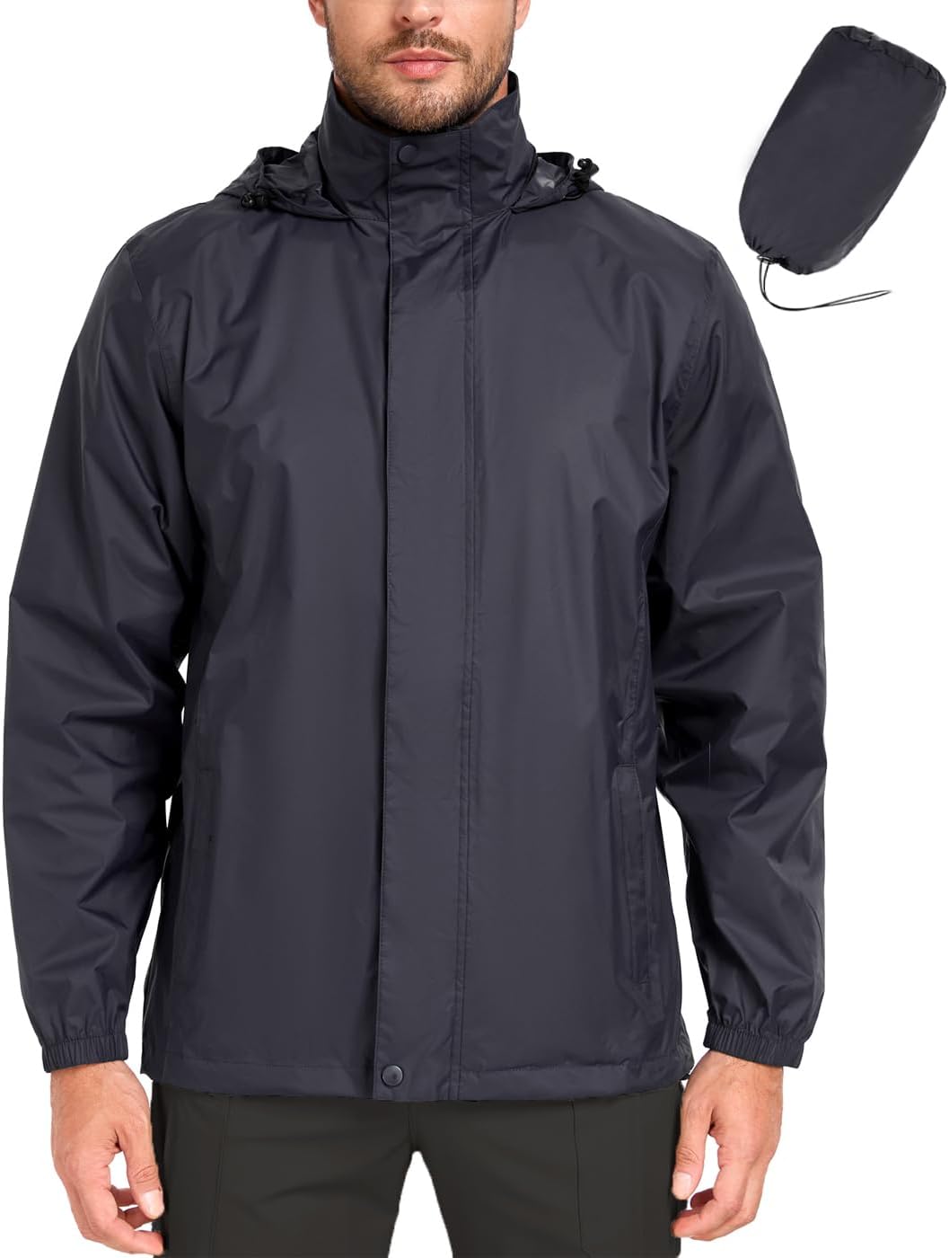 MANSDOUR Men's Packable Rain Jacket Waterproof Lightweight Windbreaker Cycling Golf Hiking Reflective Raincoat with Hood