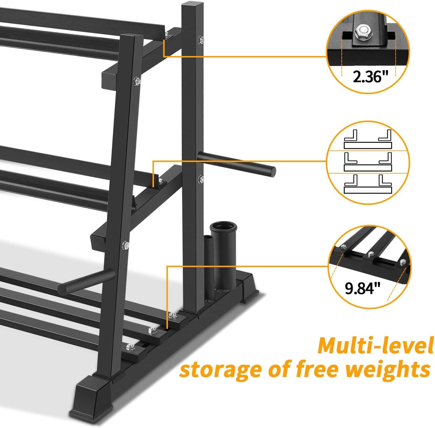 Dumbbell Rack, Bongkim Dumbbell Set with Rack Stand, Dumbbells Weights Rack for Home Gym, Weight Rack for Dumbbells, Kettlebells, and Weight Plates 1100LBS