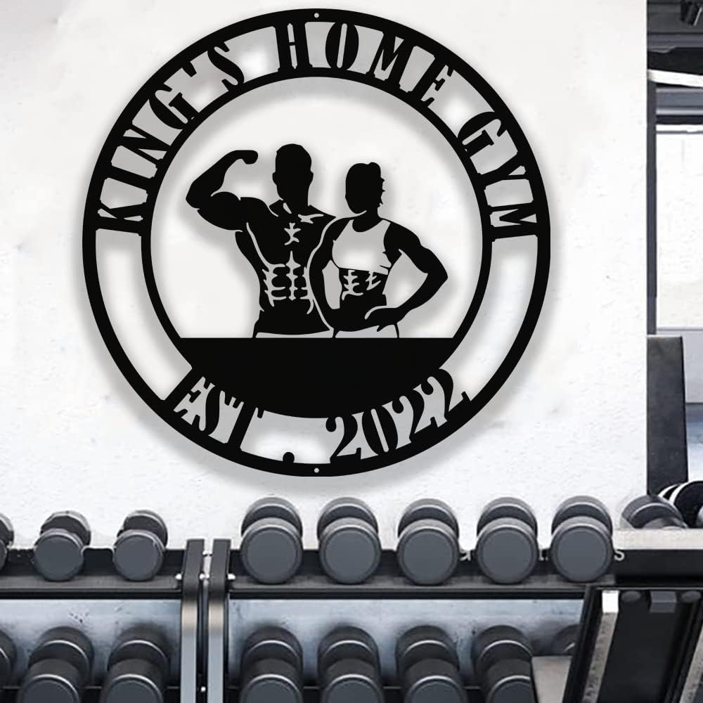 Gym Metal Wall Art Personalized Custom Name Fitness Decor, Workout Room Powerlifting Sign, Home Garage Center Motivational Gift for Women, Men, Dad, Papa, Grandpa, Mother, Sister, Girls, Family