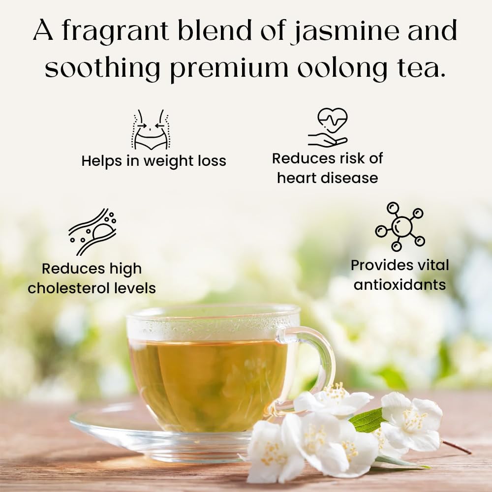 Blendart Jasmine Oolong Tea bags 50 Count | Oolong tea bags for weight loss | Premium High Mountain Oolong Tea leaves | Naturally Caffeinated Tea | Flower Scented Tea | Pyramid Tea bags