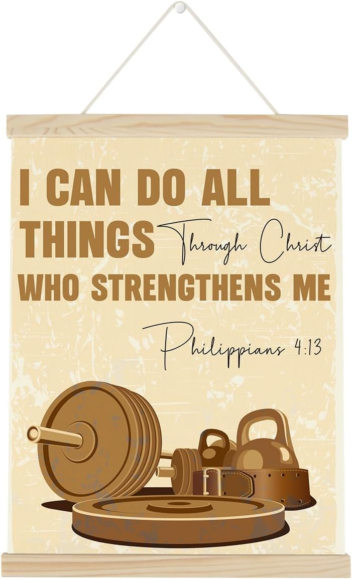 Gym Christian Motivational Posters College Dorm Posters Gifts for Guys Friends I Can Do All Things Through Christ who Strenghthens Me Gym Flag Wall Art Decor Sign for Home Gym Bedroom Office