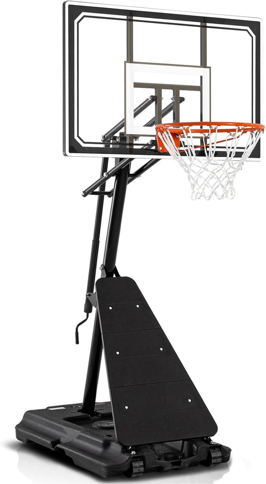 Basketball Hoop 44&48 Inch Backboard Portable Basketball Hoop Outdoor,5.3-10ft Stepless Regulation Crank Adjust Basketball Goal System