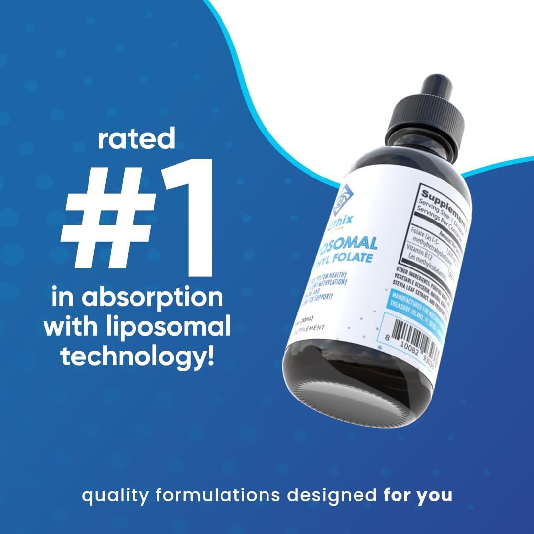 NuEthix Formulations B12 Liposomal with Methyl Folate Dietary Supplement, Bioactive B Vitamins to Support an Optimal Metabolism, 1 Fluid Ounce, 30 Servings