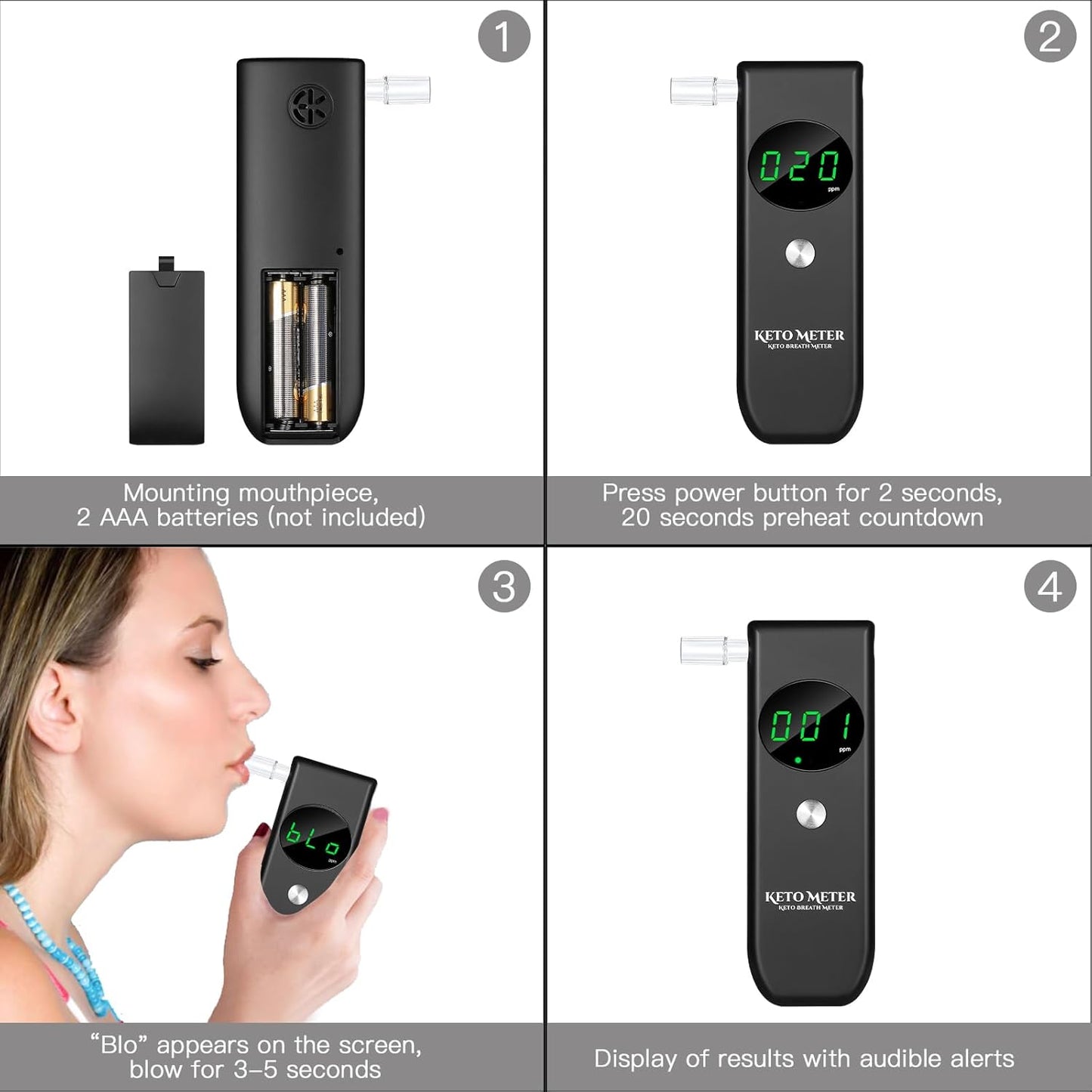 Professional Ketone Breath Analyzer Portable Breath Ketosis Meter for Ketosis Testing - High Precision Ketone Breath Tester with 10 Mouthpieces for Tracking Your Ketones