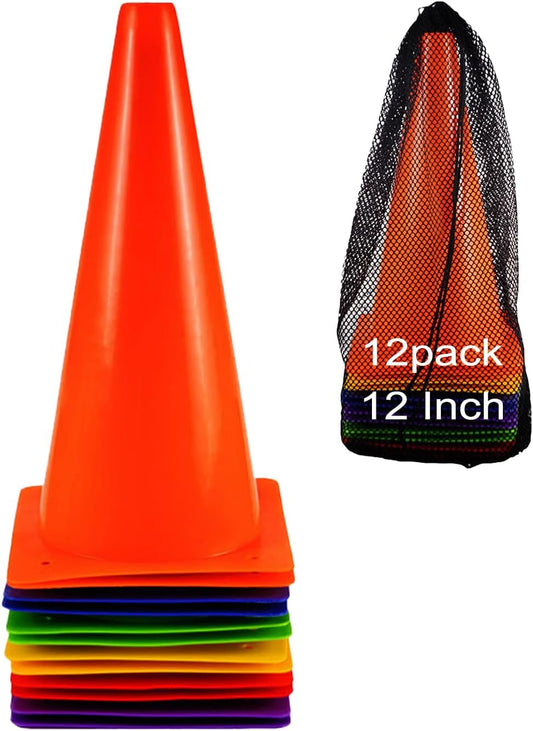 12 Inch Traffic Training Cones, 12 Pack Cones Sports Training Agility Plastic Safety Parking Cones, Agility Field Marker Cones for Soccer Basketball Football, Outdoor Sport Activity