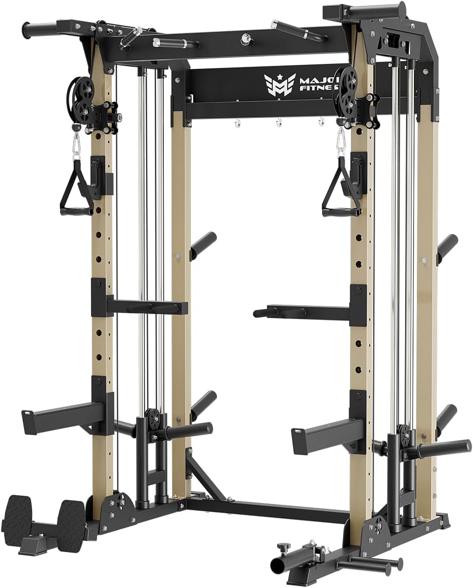 MAJOR FITNESS F22 Multi-Functional Power Rack—1600lbs Capacity All-in-One Squat Rack with Dual Pulley System for Home Gym Strength Training