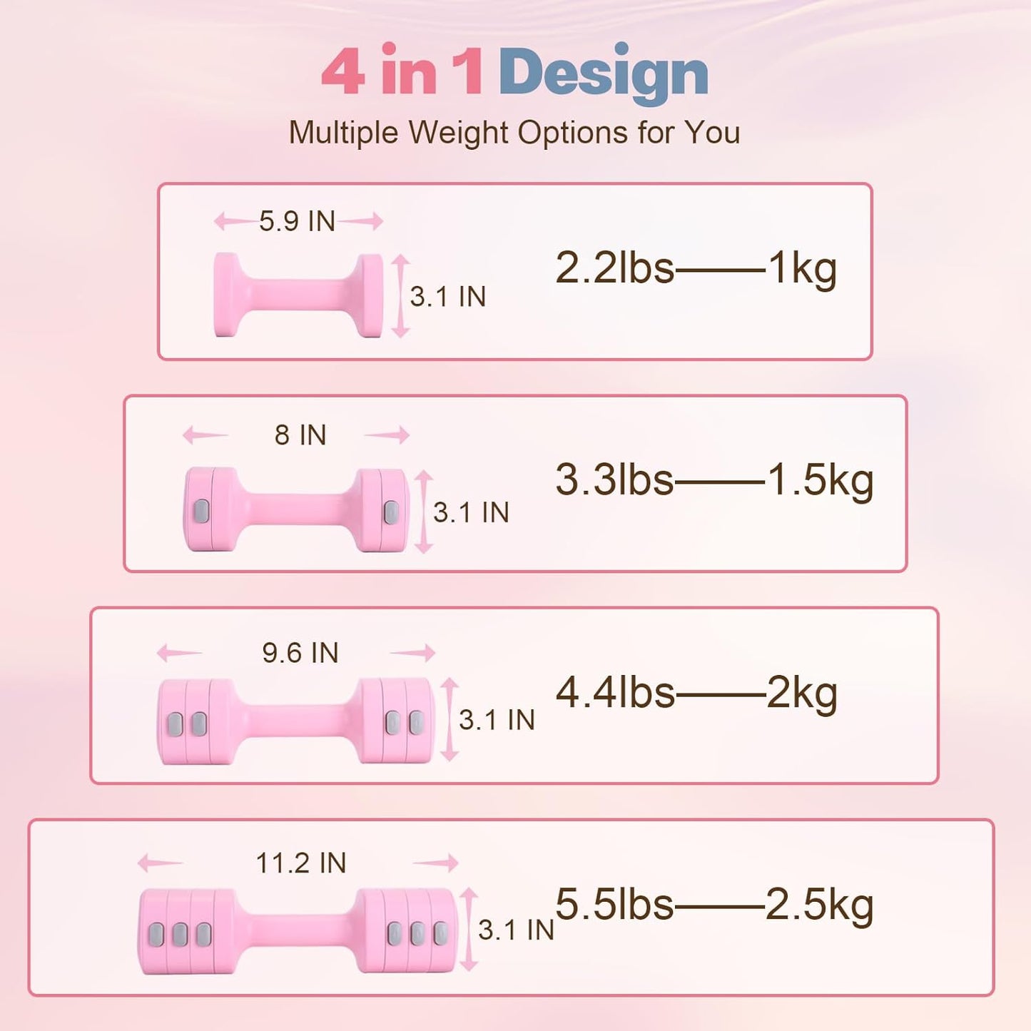 Adjustable Dumbbell Set of 2, 4 in 1 Free Weights Dumbbells Set for Women with Fast Adjustment, Each 2lb 3lb 4lb 5lb Hand Weights Set for Home Gym & Outdoor Exercise Training