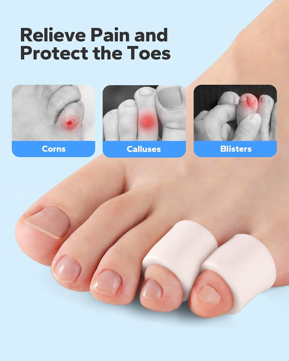 Silicone Toe Sleeves (24 Count), Pain Relief Pinky Toe Protector, Corn Protectors for Toes, Corn Pads for Pinky Toe, Gel Toe Protector for Bunion Blisters, Corns, Hammer Toes, Toenails Loss