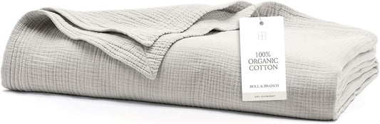 BOLL & BRANCH Dream Bed Blanket - Full/Queen, Mist - Luxury 100% Organic Cotton - Soft, Lightweight and Breathable - Cloud-Like Touch