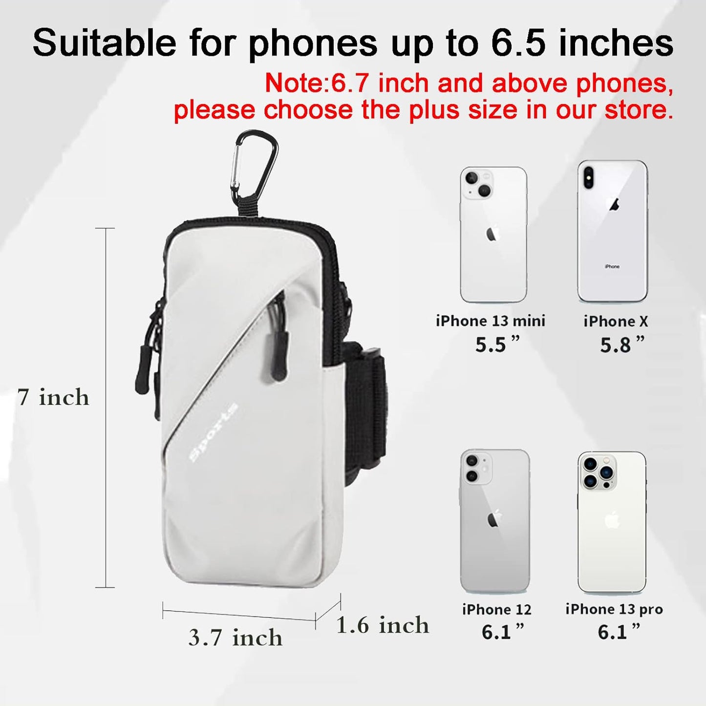 Phone Holder, Small Crossbody Shoulder Holsters Bag with Arm Band, Fits iPhone and Android, Use for Running, Walking, Hiking & Biking (6.7 Inches, Grayish White)