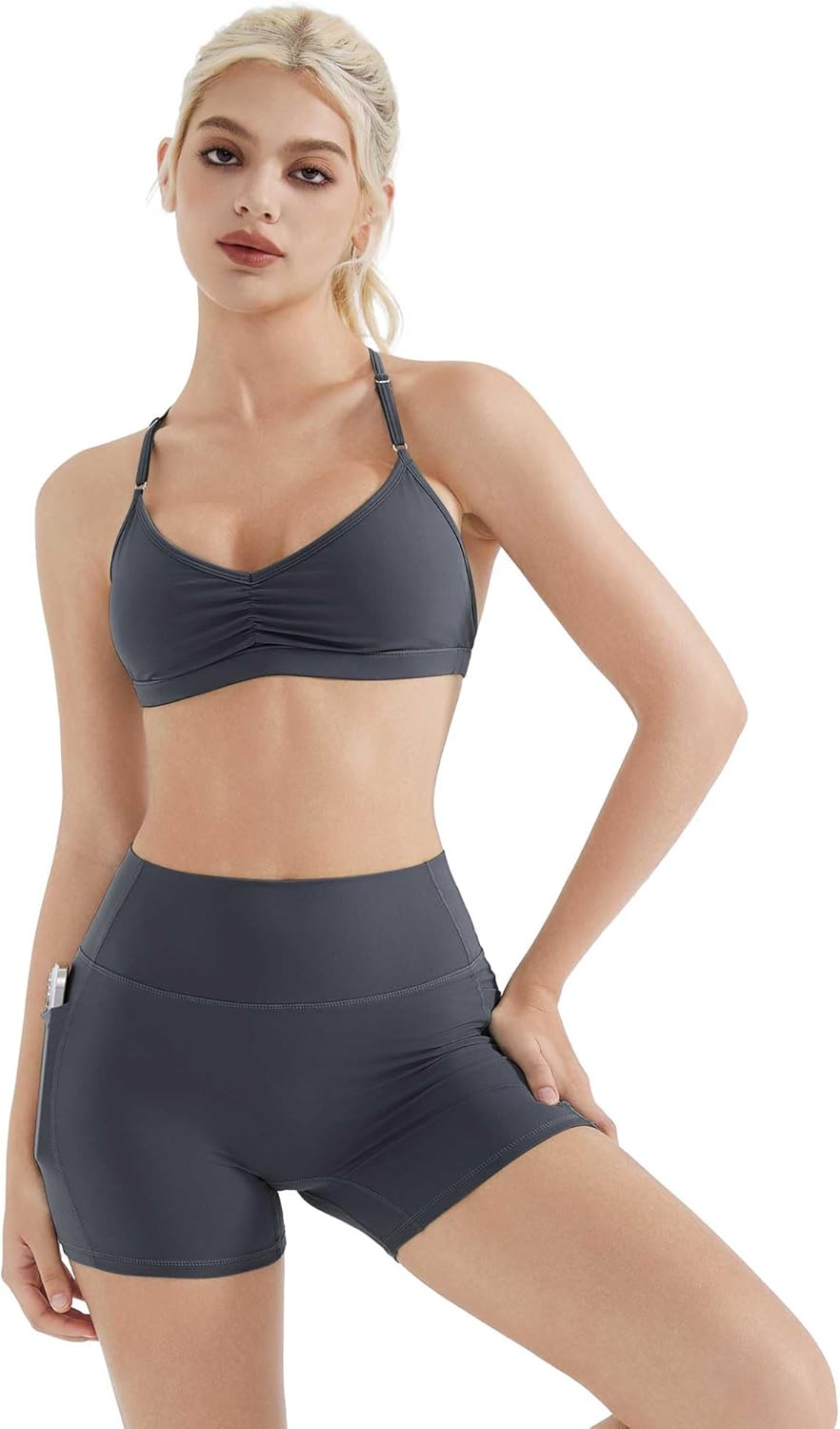 SUUKSESS Workout Sets for Women Padded Open Back Strappy Gym Set Criss Cross Yoga Sets 2 Pieces