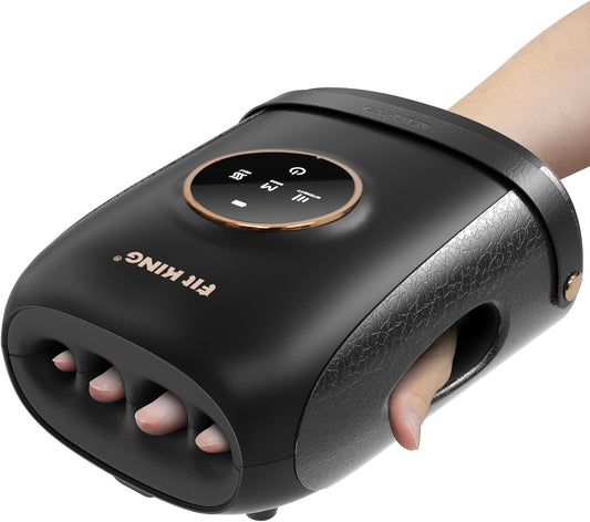 FIT KING Cordless Hand Massager with Compression & Heating, Fingers Wrap Massage for Arthritis Pain and Carpal Tunnel, Large Space for Both Men and Women (Black)