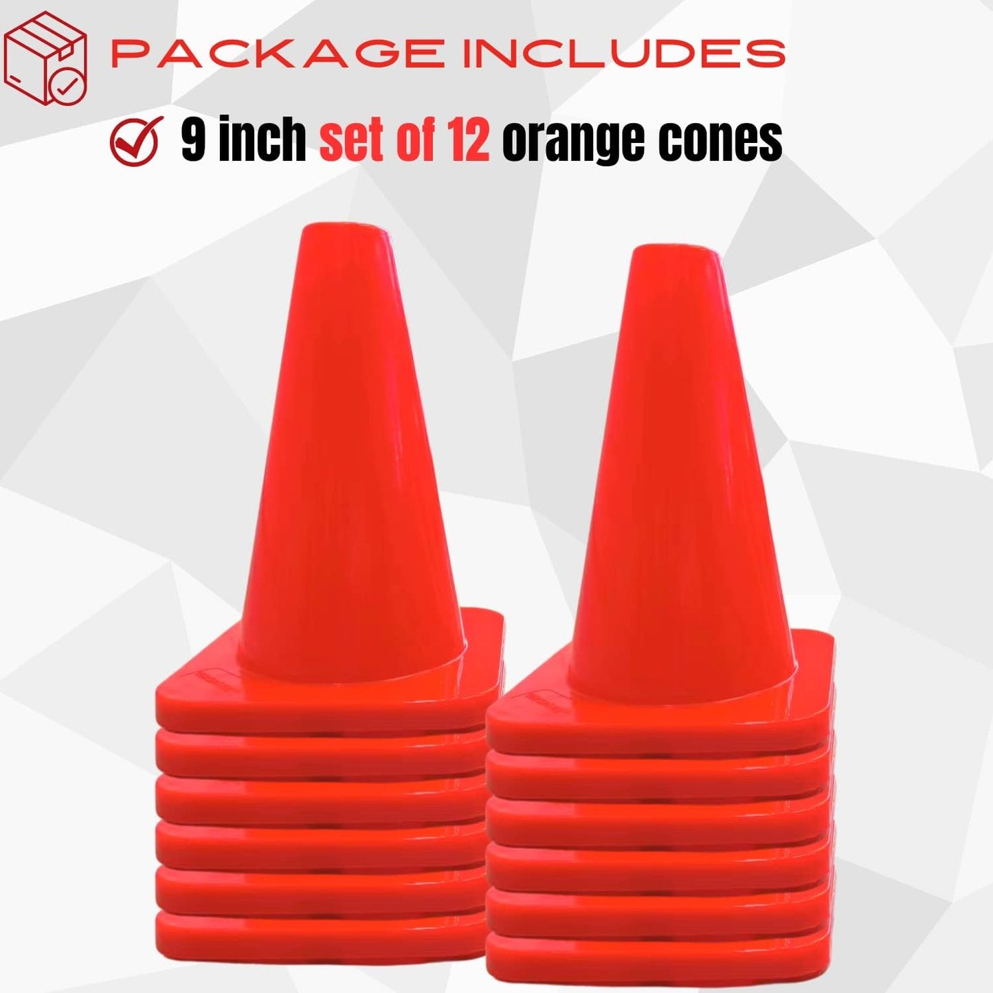 6, 9, 12, 18, 28 Inch Sports Training Traffic Cones - Durable Orange Cones for Soccer, Football, Basketball, Agility Drills, Parking, Safety, Road Use (Set of 12)
