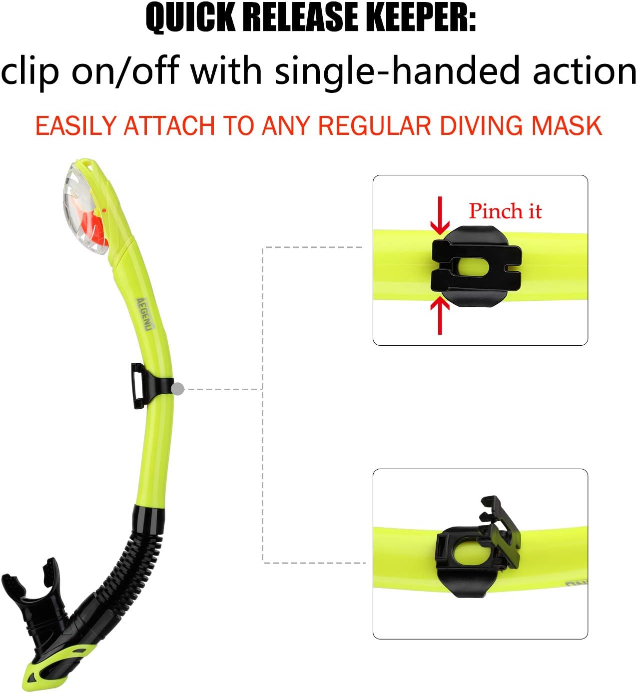 Aegend Dry Snorkel, Dive Mask Easy-Breath Free Diving Snorkel for Snorkeling Scuba Diving Freediving Swimming, with Top Dry Valve and Food-Grade Silicone Mouthpiece