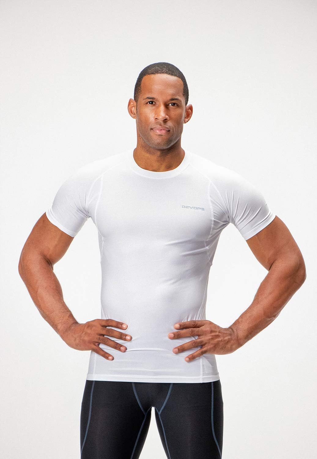 DEVOPS 3 Pack Men's Cool Dry Short Sleeve Compression Shirts, Sports Baselayer T-Shirts Tops, Athletic Workout Shirt