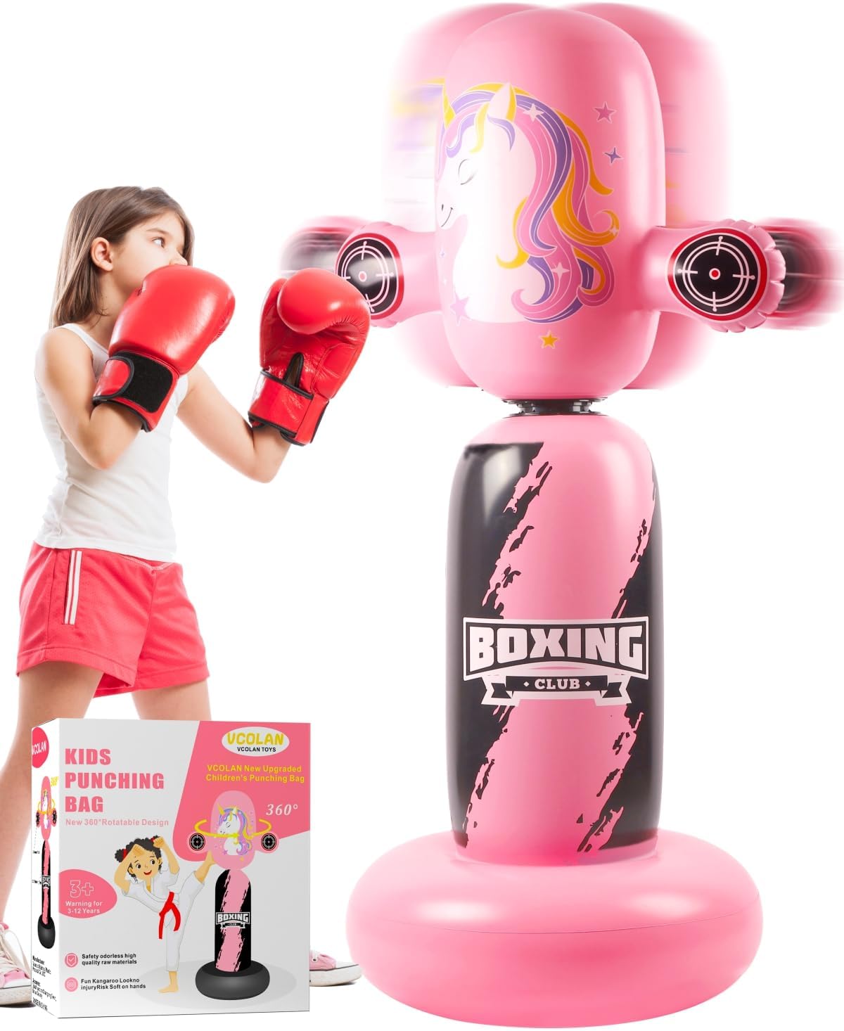 Punching Bag for Kids,New Upgraded 360°Rotating Kids Punching Bag,Inflatable Boxing Bag Toy for Boys Girls, Christmas Birthday Gift for Kids Age 3-12